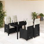 vidaXL Ensemble de bistro de jardin 5 Pièces coussins noir poly rotin