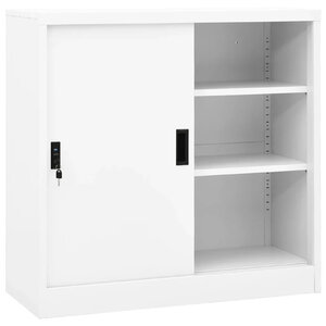 Armoire de bureau avec porte coulissante verrouillable 90 x 40 x 90 cm en acier blanc 02_0046810