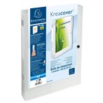 Boîte de rangement Kreacover® avec fermeture à bouton pression et pochette avant transparente A4 240 x 330 x 40 mm Polypropylène chromaline transparent Blanc