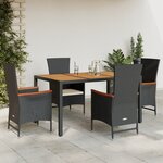vidaXL Ensemble à manger de jardin coussins 5Pièces Noir Résine tressée