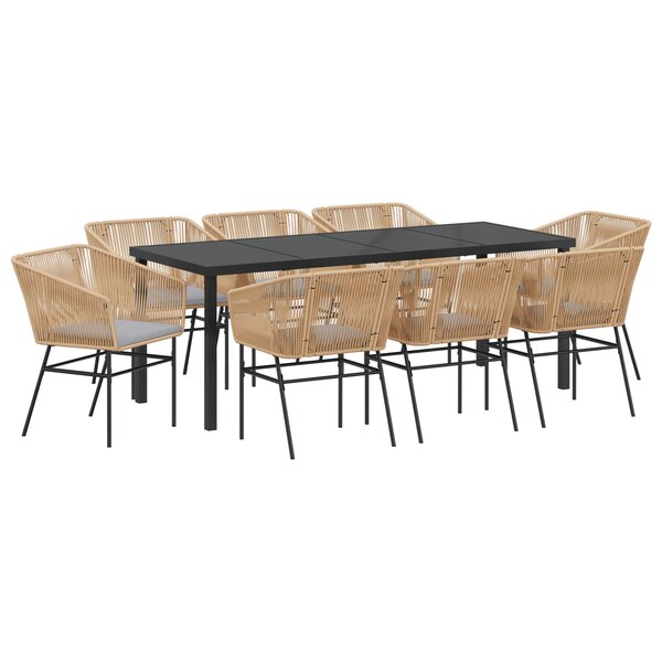 vidaXL Ensemble de salle à manger de jardin 9 pièces avec coussins en poly rattan marron
