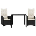 vidaXL Ensemble de bistro de jardin 3 Pièces coussins noir poly rotin