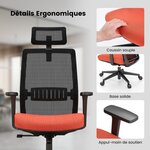 Chaise de bureau ergonomique réglable en hauteur dossier respirant soutien lombaire appui-tête 3D confortable pour bureau étude salle de conférence noir orange 20_0004840