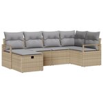 Ensemble de canapé de jardin 6 pièces avec coussins en rotin poly beige