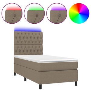 vidaXL Sommier à lattes de lit et matelas et LED Taupe 90x200 cm Tissu