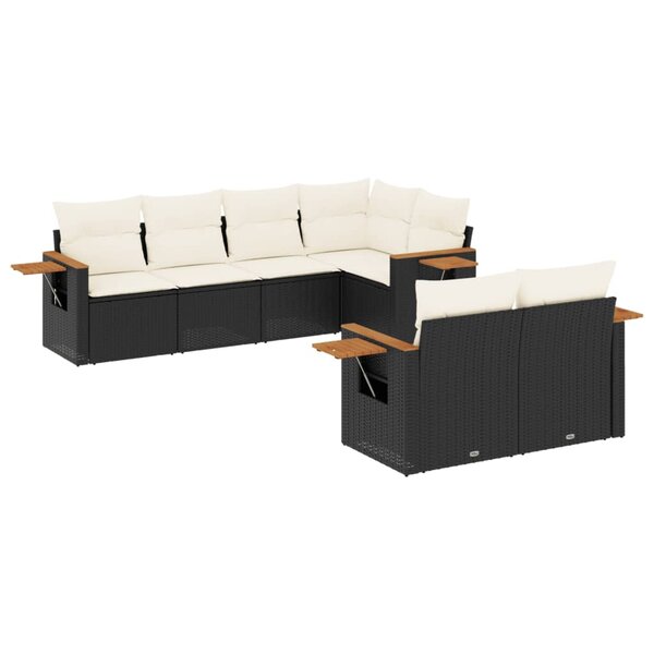vidaXL Salon de jardin 7 Pièces avec coussins noir résine tressée