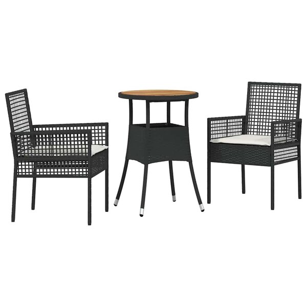 vidaXL Ensemble de salle à manger pour jardin 3 Pièces Noir Poly rotin