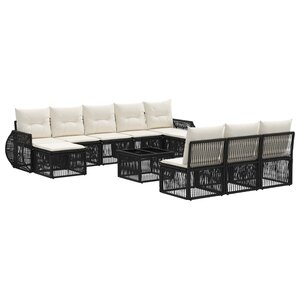 vidaXL Ensemble de canapé de jardin 11 Pièces Noir et blanc crème