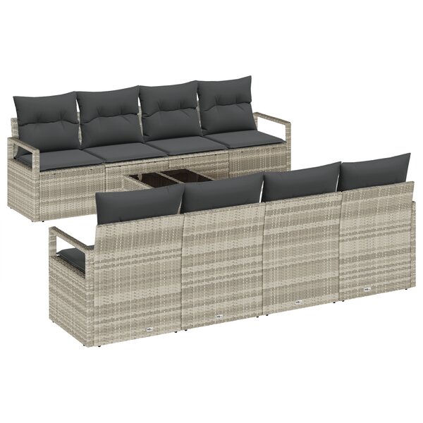 Ensemble de canapé de jardin vidaXL 9 pièces avec coussins gris clair en rotin synthétique