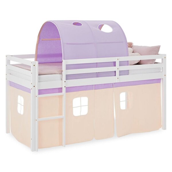 Lit mi-hauteur 90x200 cm matelas tunnel rideau violet pêche