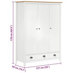vidaXL Garde-robe à 3 portes Hill Blanc 127x50x170 cm Bois pin solide