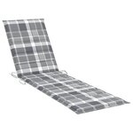 vidaXL Chaise longue avec coussin à carreaux gris Bois de teck solide