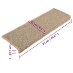 vidaXL Tapis d'escalier 15 pièces 65 x 21 x 4 cm Beige foncé Bord rectangulaire