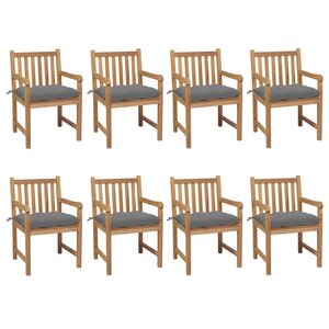 vidaXL Chaises de jardin lot de 8 avec coussins gris Bois teck solide