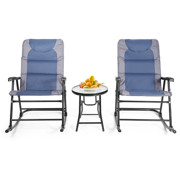 Lot de 3 pièces salon de jardin ensemble pliant 90 x 65 x 105 cm confort à bascule design moderne en acier bleu 20_0018575