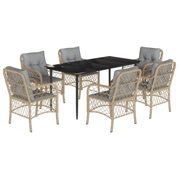 vidaXL Ensemble à manger de jardin coussins 7 Pièces mélange beige rotin