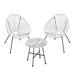 Salon de jardin lot 3 meubles de terrasse chaises d'extérieur acapulco avec table en verre blanc 12_0007398