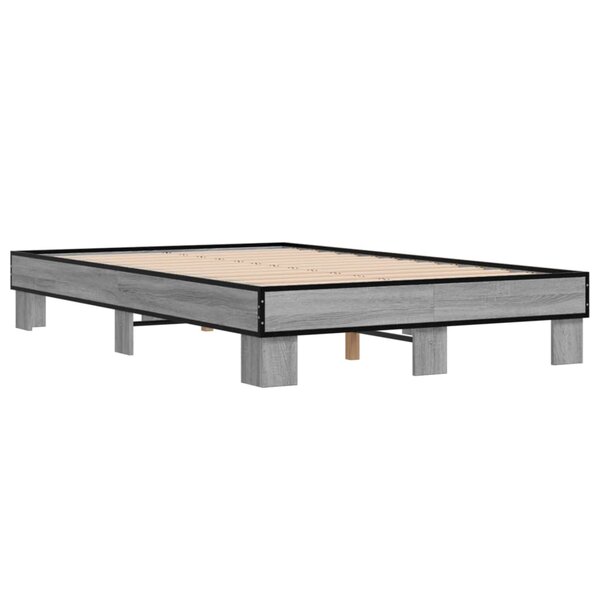 vidaXL Cadre de lit sonoma gris 135x190 cm bois d'ingénierie et métal