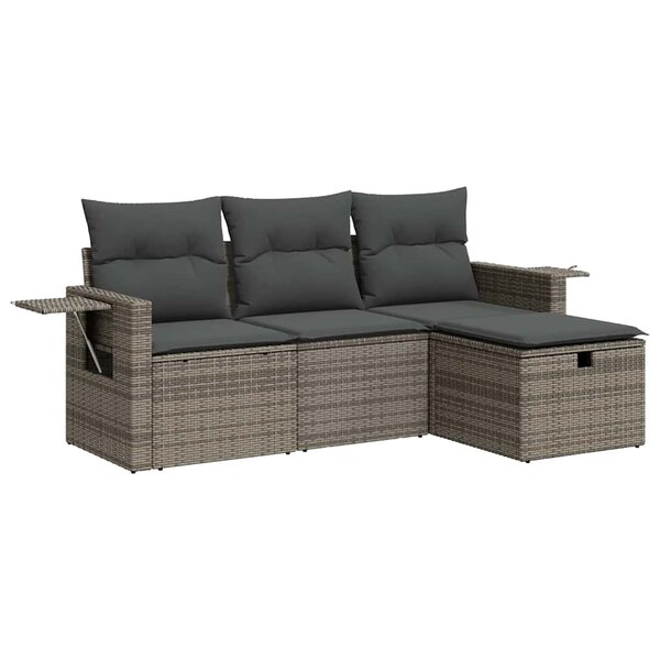 vidaXL Salon de jardin 4 Pièces avec coussins gris résine tressée