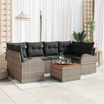 Ensemble de canapés de jardin de 7 pièces avec coussins gris poly rattan acacia