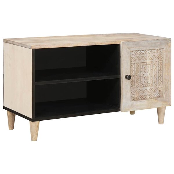 vidaXL Meuble TV Blanc 80 x 33 x 46 cm bois de manguier massif