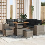 Ensemble de Canapés de Jardin 8 Pièces avec Coussins Gris Poly Rattan Acacia