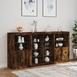 vidaXL Buffet avec lumières LED chêne fumé 202x37x100 cm