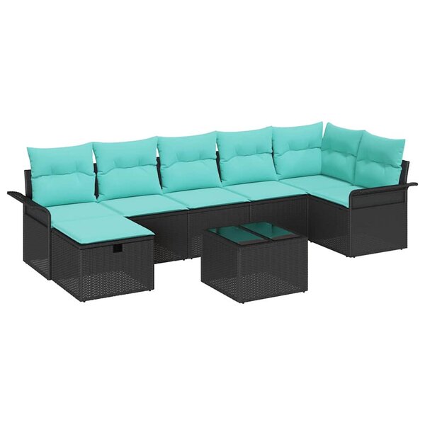 vidaXL Ensemble de canapé de jardin avec coussin 8 Pièces Noir Poly rotin