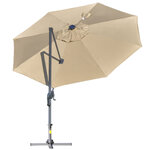 Parasol déporté octogonal parasol LED inclinable pivotant manivelle piètement acier dim. Ø 3 x 2 48H m beige