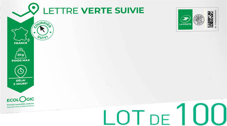 Prêt-à-Poster - Lettre verte suivie - 20g - Enveloppes en lot de 100