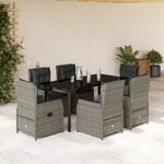 vidaXL Ensemble à manger de jardin et coussins 7 Pièces gris rotin