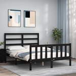 vidaXL Cadre de lit avec tête de lit noir 140x190 cm bois massif