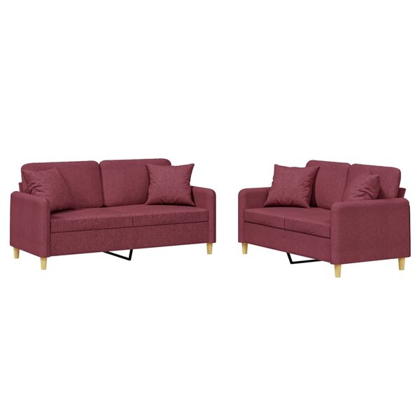 vidaXL Ensemble de canapés 2 Pièces avec coussins rouge bordeaux tissu