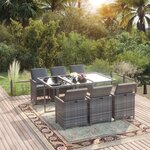 vidaXL Ensemble à manger de jardin coussins 7Pièces Résine tressée Gris