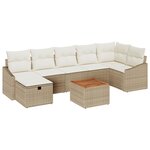 vidaXL Ensemble de Canapé de Jardin de 8 Pièces avec Coussins Beige en Poly Rattan