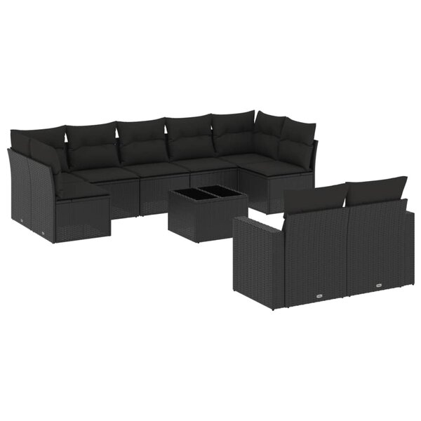vidaXL Salon de jardin 10 Pièces avec coussins noir résine tressée