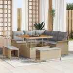 Ensemble de canapés de jardin 8 pièces avec coussins beige en rotin poly acacia