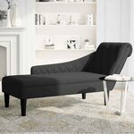 vidaXL Fauteuil long avec coussin et accoudoir droit noir tissu