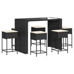vidaXL Ensemble de bar de jardin 7 Pièces avec coussins noir poly rotin