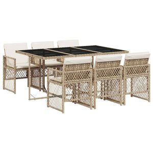 vidaXL Ensemble à manger de jardin et coussins 7 Pièces beige poly rotin