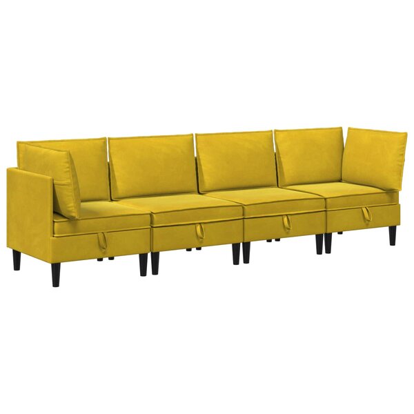 vidaXL Ensemble de meubles pour le salon 4 Pièces Jaune Velours