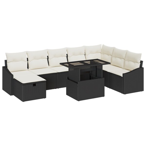 vidaXL Ensemble de Sofa de Jardin de 9 pièces avec coussins en poly rattan noir