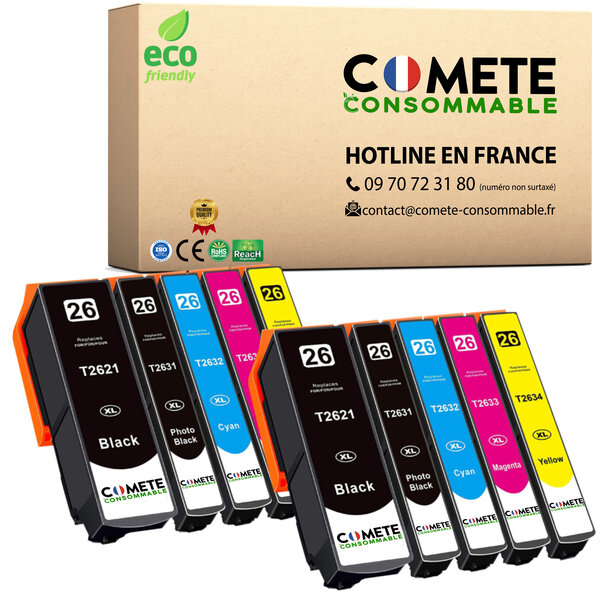 Cartouche 26XL Pack de 10 Compatibles Comete, Entreprise Française