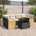 vidaXL Salon de jardin avec coussins 7 Pièces noir résine tressée acacia