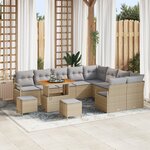 vidaXL Canapé de jardin 12 pièces avec coussins beige en poly rattan acacia