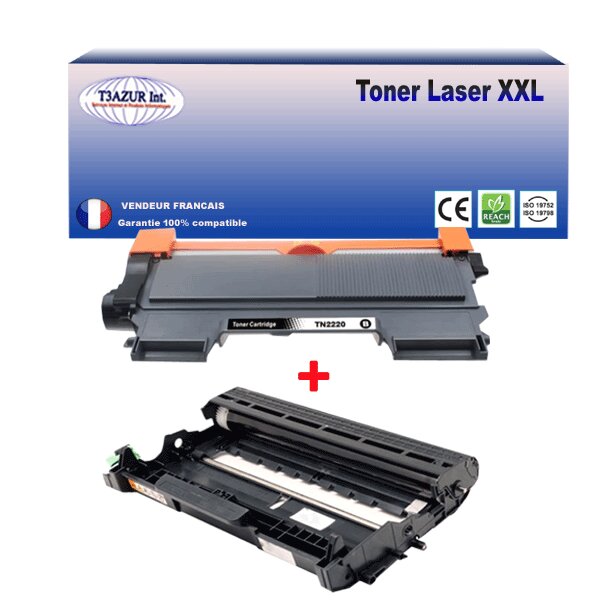 Kit Tambour+Toner  compatible avec Brother TN2220, TN2010, DR2200 pour Brother MFC7460, MFC7460DN - T3AZUR