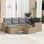vidaXL Salon de jardin avec coussins 7 Pièces beige résine tressée