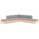vidaXL Salon de jardin 7 Pièces avec coussins gris bois de pin