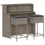 vidaXL Ensemble de bar de jardin 3 Pièces et coussins gris résine tressée