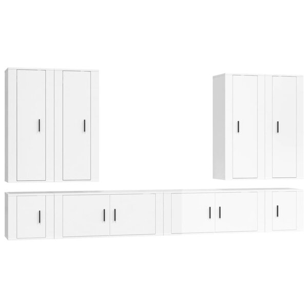 vidaXL Ensemble de meubles TV 8 Pièces Blanc brillant Bois d'ingénierie
